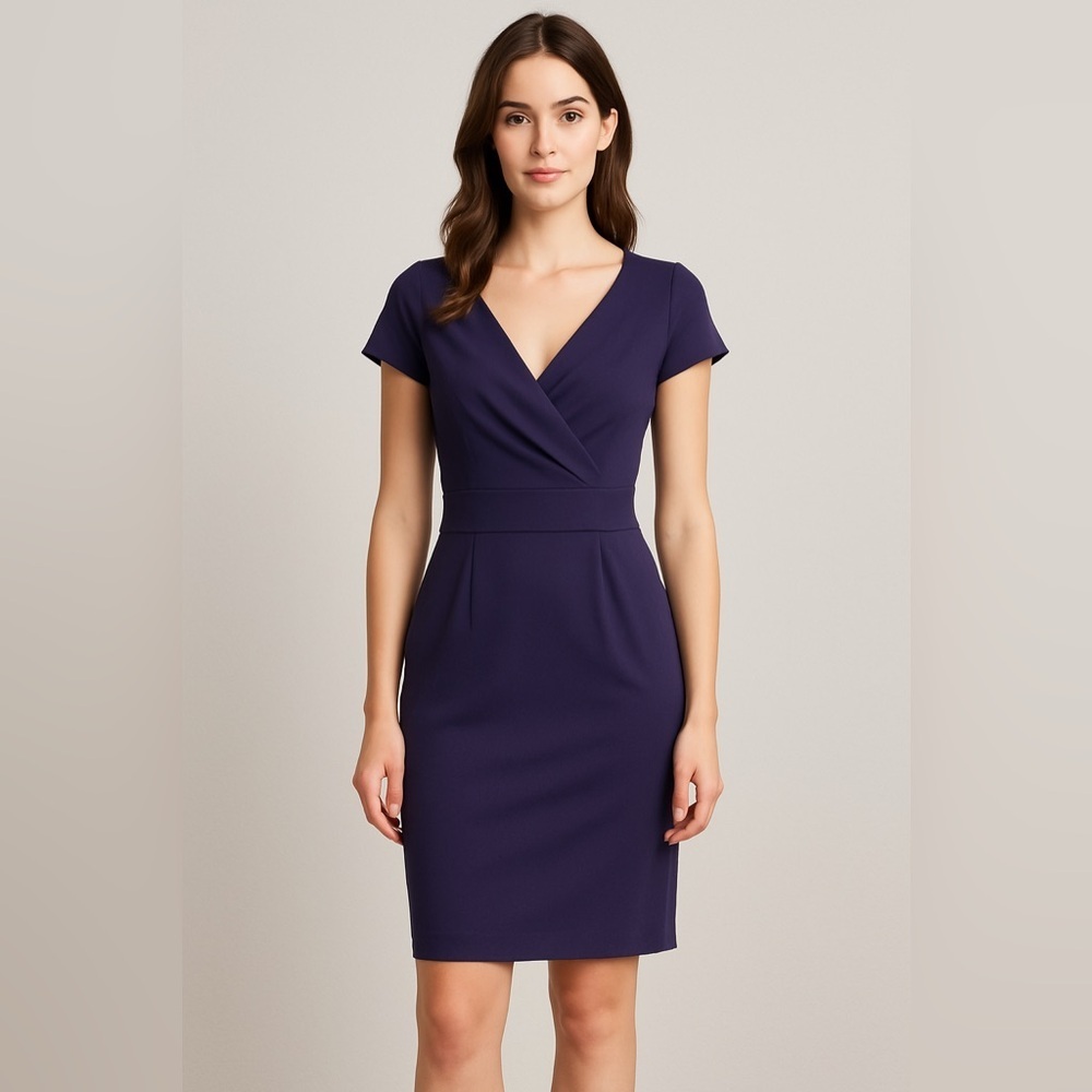 Boden Purple V-Neck Short Sleeve Sheath Dress 6P